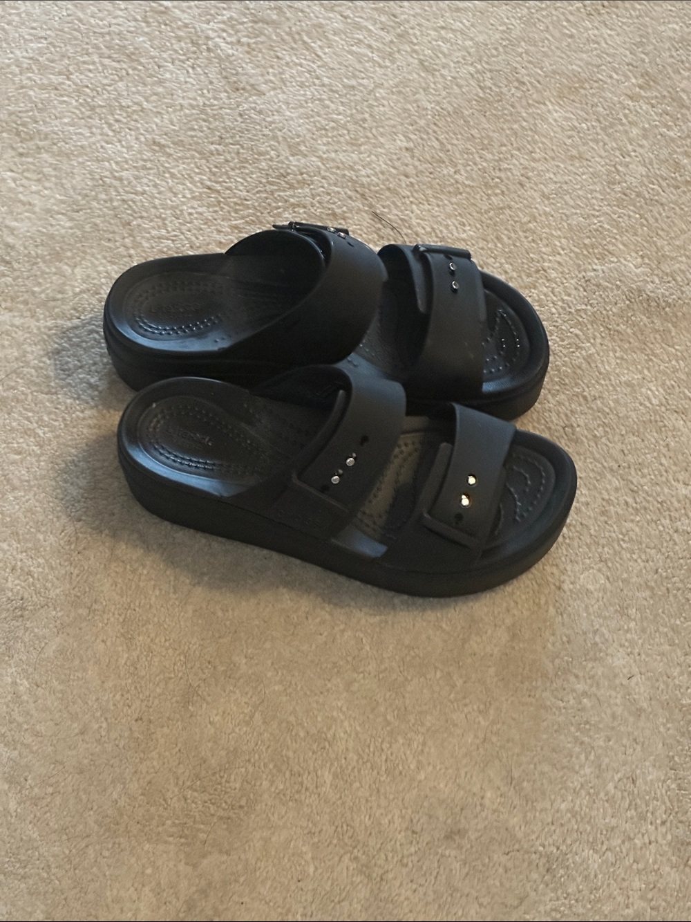 Black Double-Strap Slide Sandals